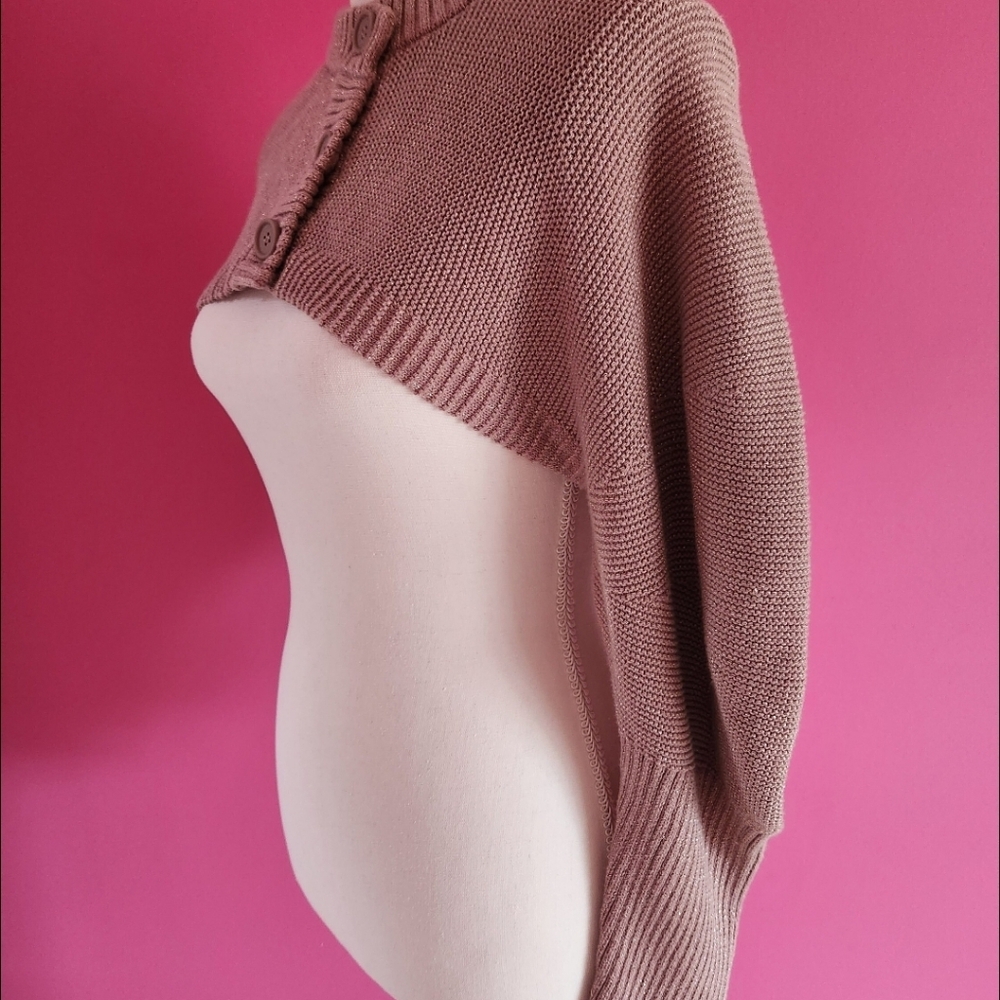 NWT❗️❤️Anthropologie 525 Cropped Pink Gold Puff Sleeve Cardigan size M❤️ - Picture 3 of 9